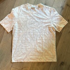 Salvatore Ferragamo White Short Sleeve Tee with Geometric Texture